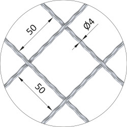 Rebierkové pletené sito - vzor Diamant, oko: 50x50mm, priemer pletiva 4mm, rozmer 1000x2000mm, žiarovo pozinkované Rebierkové pletené sito - vzor Diamant, oko: 50x50mm, priemer pletiva 4mm, rozmer 1000x2000mm, žiarovo pozinkované